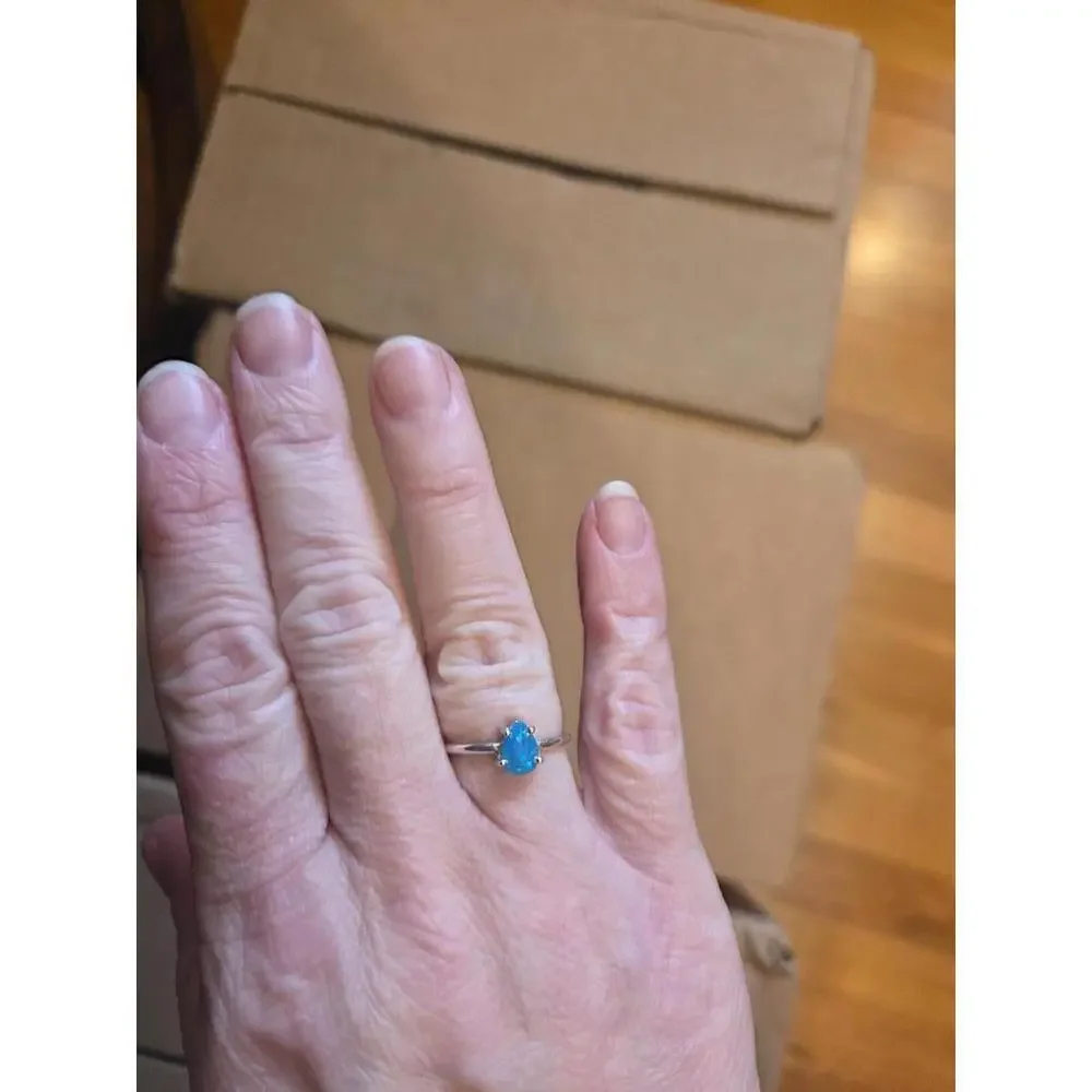 Sterling Silver Ring with Blue Opal Teardrop Stone